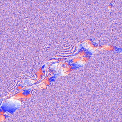 The difference between the two, mostly quantisation noise with structure along the valley floor and the ridges.